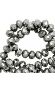 Faceted glass beads 3x2mm disc Silver grey metallic